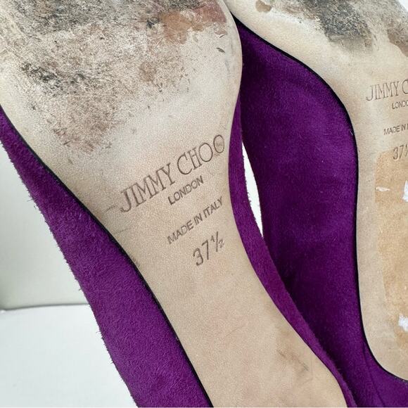 Jimmy Choo Purple Suede Heels Womens 37.5 Slip On Pumps - Picture 7 of 11